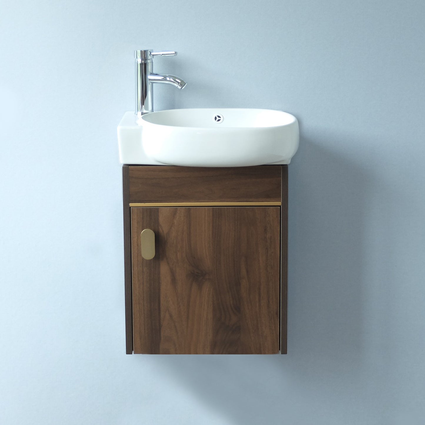 17'' Single Small Wall Mounted Bathroom Vanity with Ceramic Top (Wood-grain)