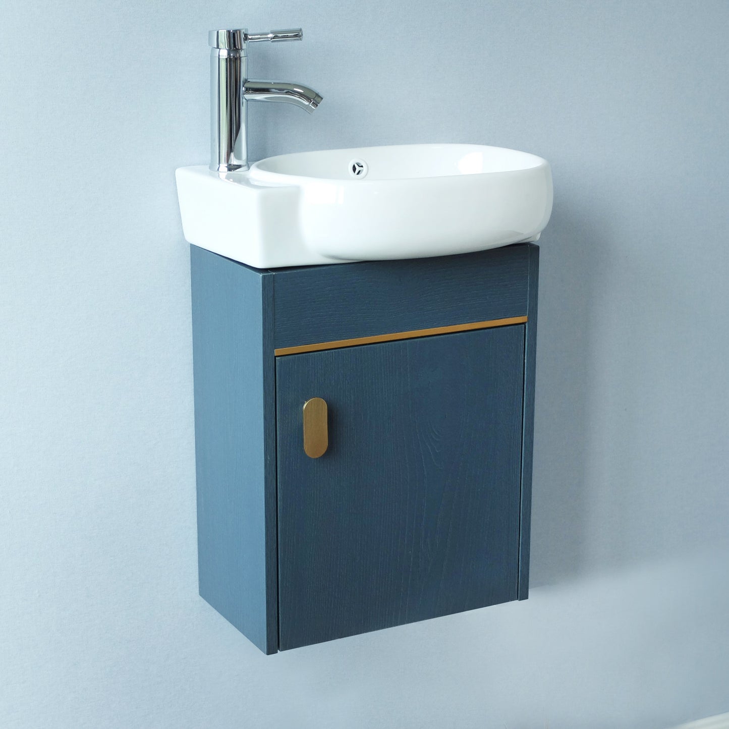 17'' Single Small Wall Mounted Bathroom Vanity with Ceramic Top (Blue)