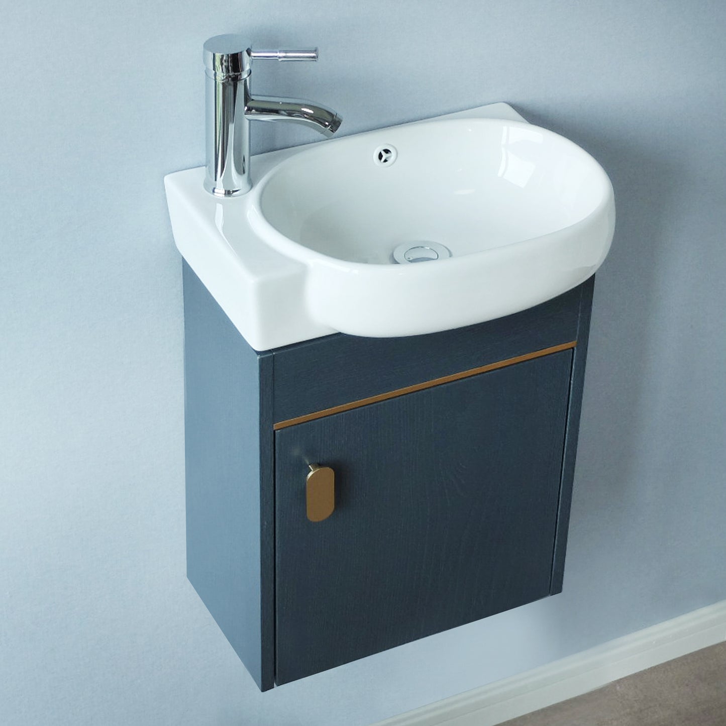 17'' Single Small Wall Mounted Bathroom Vanity with Ceramic Top (Blue)