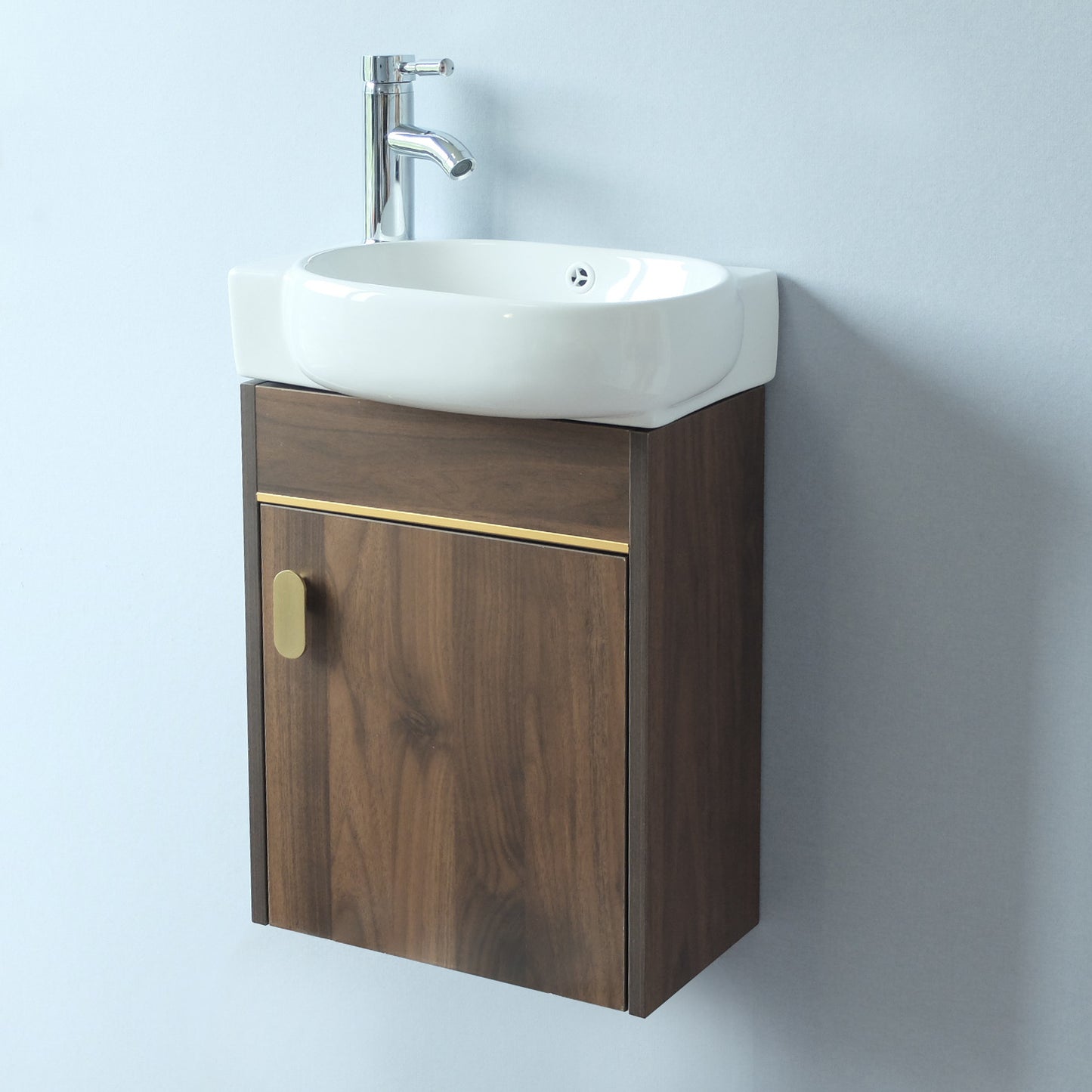 17'' Single Small Wall Mounted Bathroom Vanity with Ceramic Top (White)