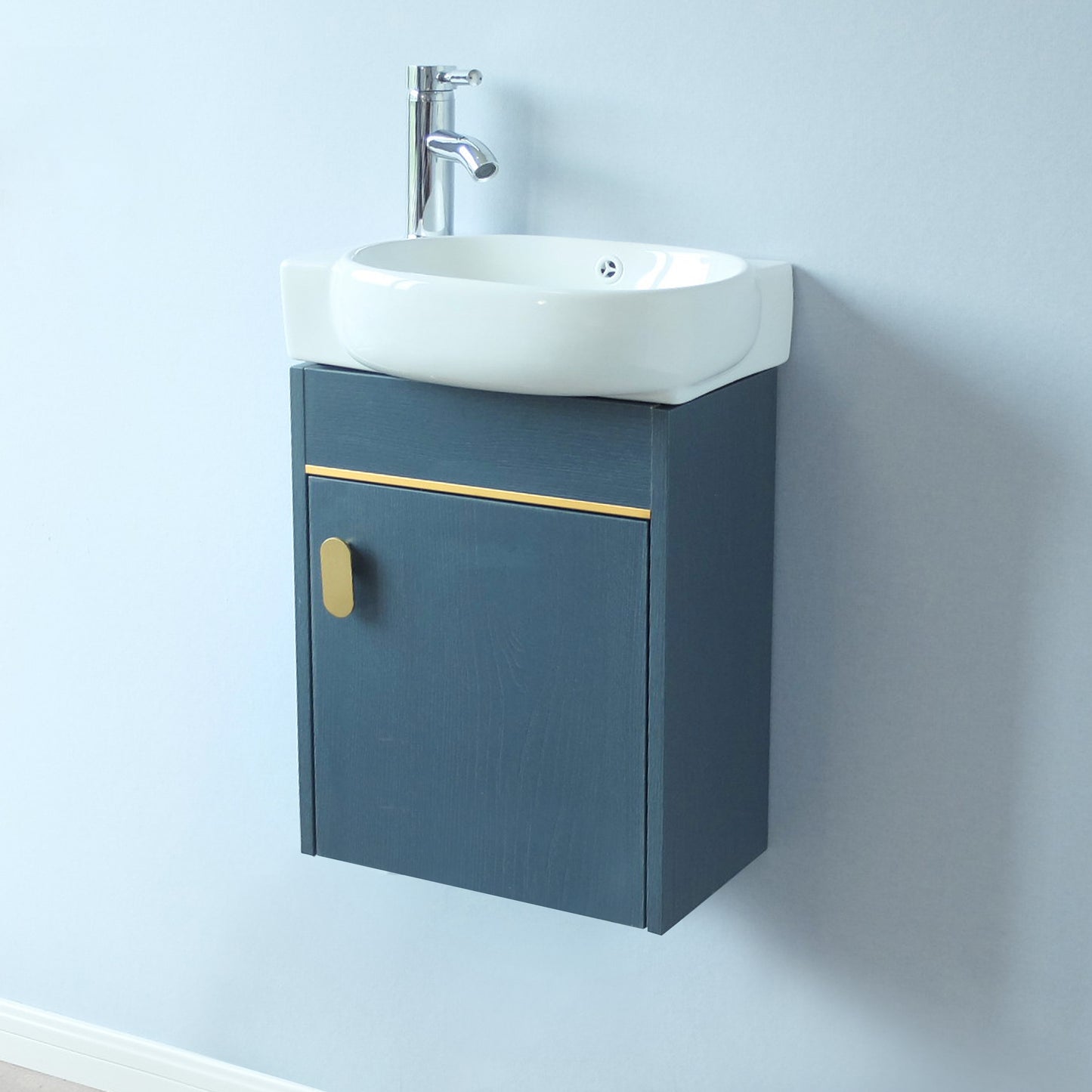 17'' Single Small Wall Mounted Bathroom Vanity with Ceramic Top (Grey)