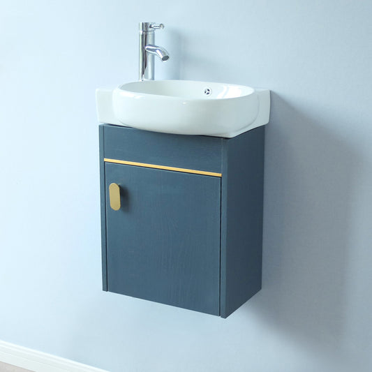 17'' Single Small Wall Mounted Bathroom Vanity with Ceramic Top (Blue)