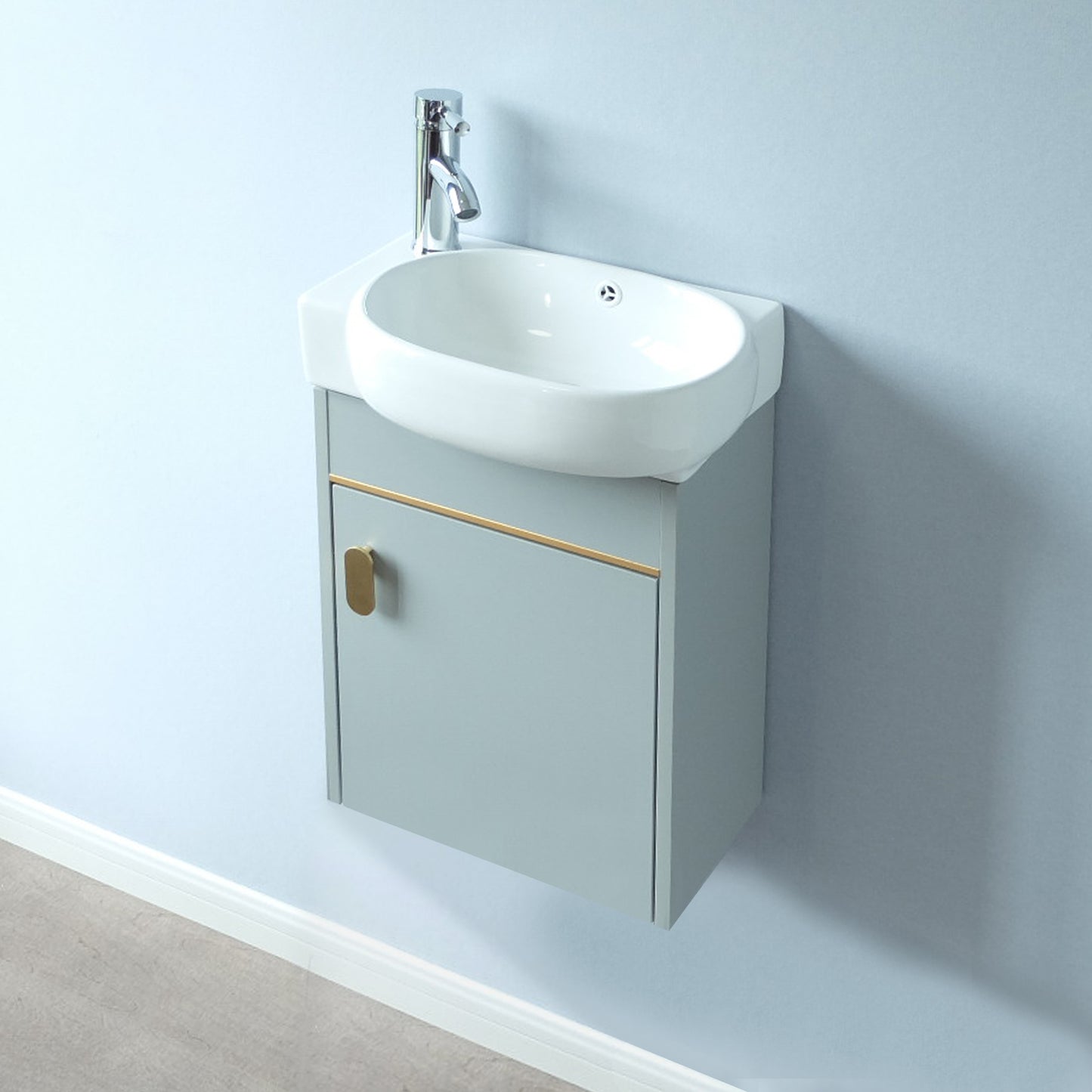 17'' Single Small Wall Mounted Bathroom Vanity with Ceramic Top (Grey)