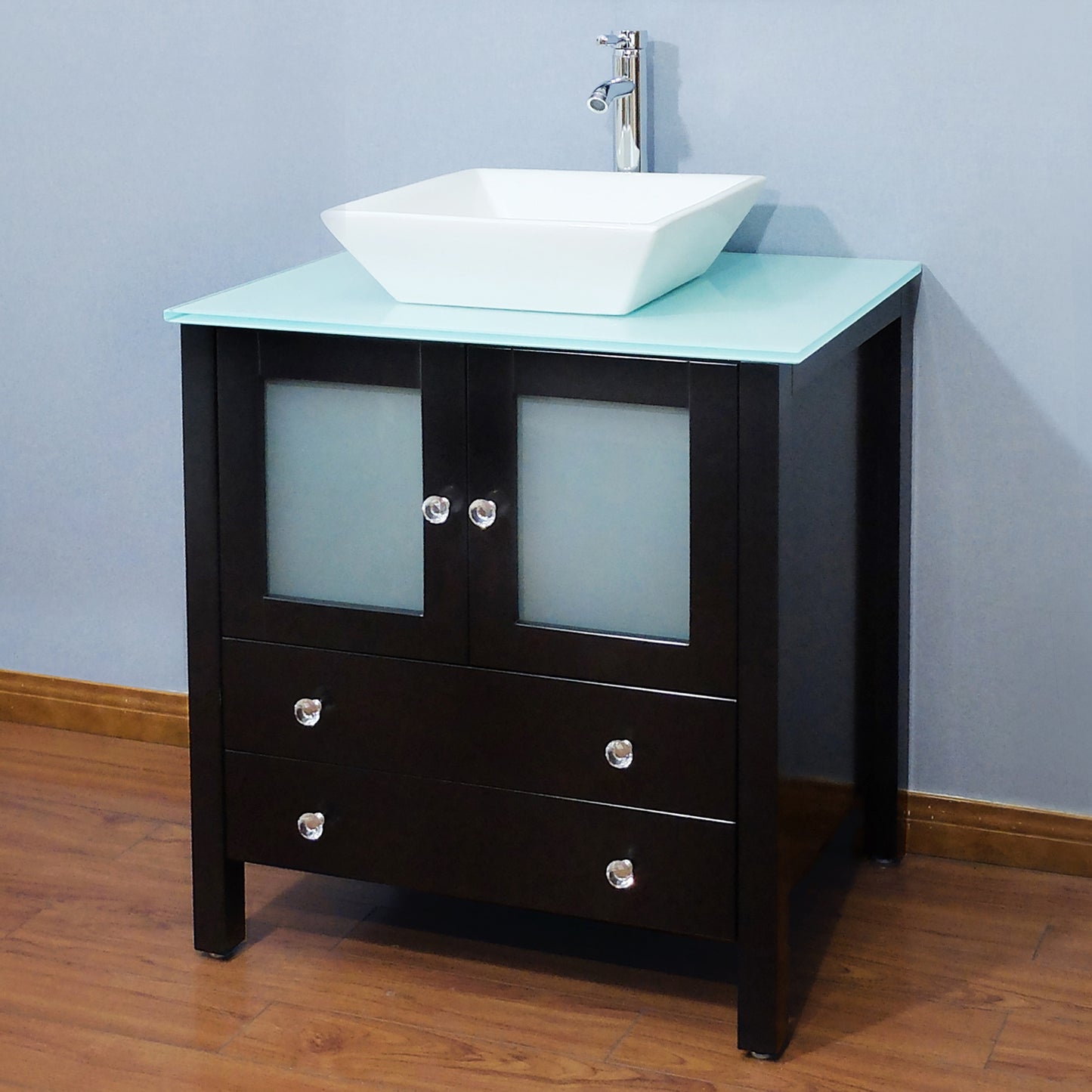 30" Freestanding Wooden Modern Bathroom Vanity Vessel Sink Set Bathroom Mirror Included (Black)