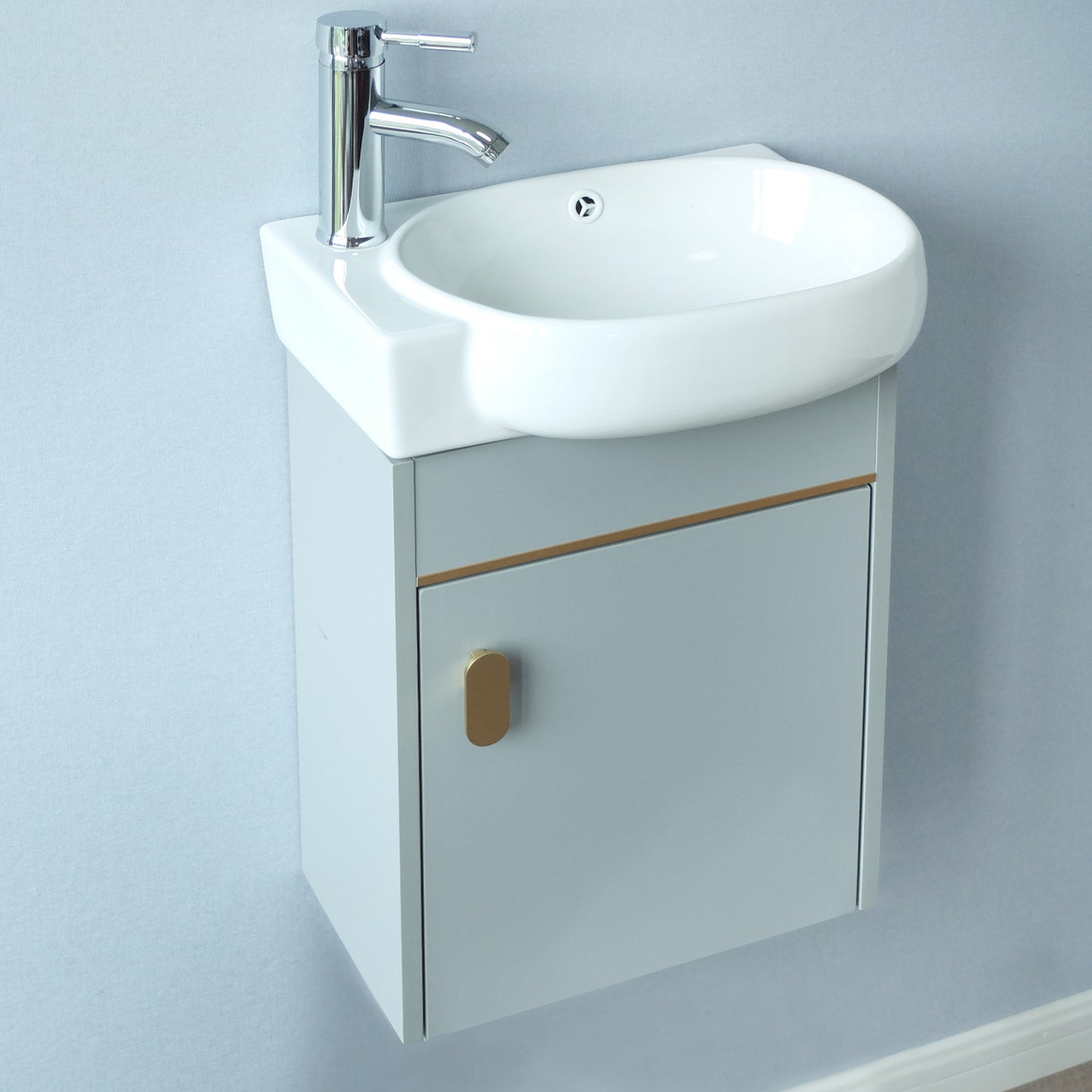 17'' Single Small Wall Mounted Bathroom Vanity with Ceramic Top (Grey)