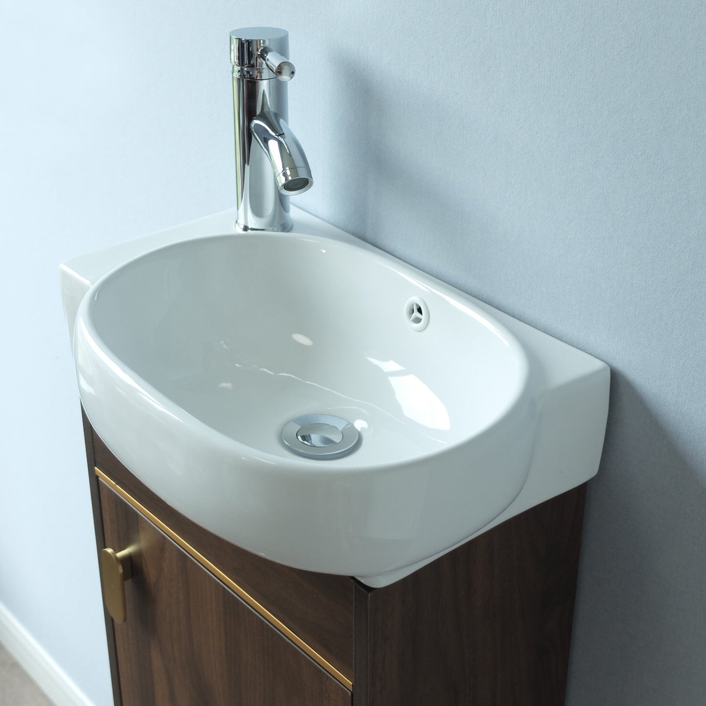 17'' Single Small Wall Mounted Bathroom Vanity with Ceramic Top (Wood-grain)