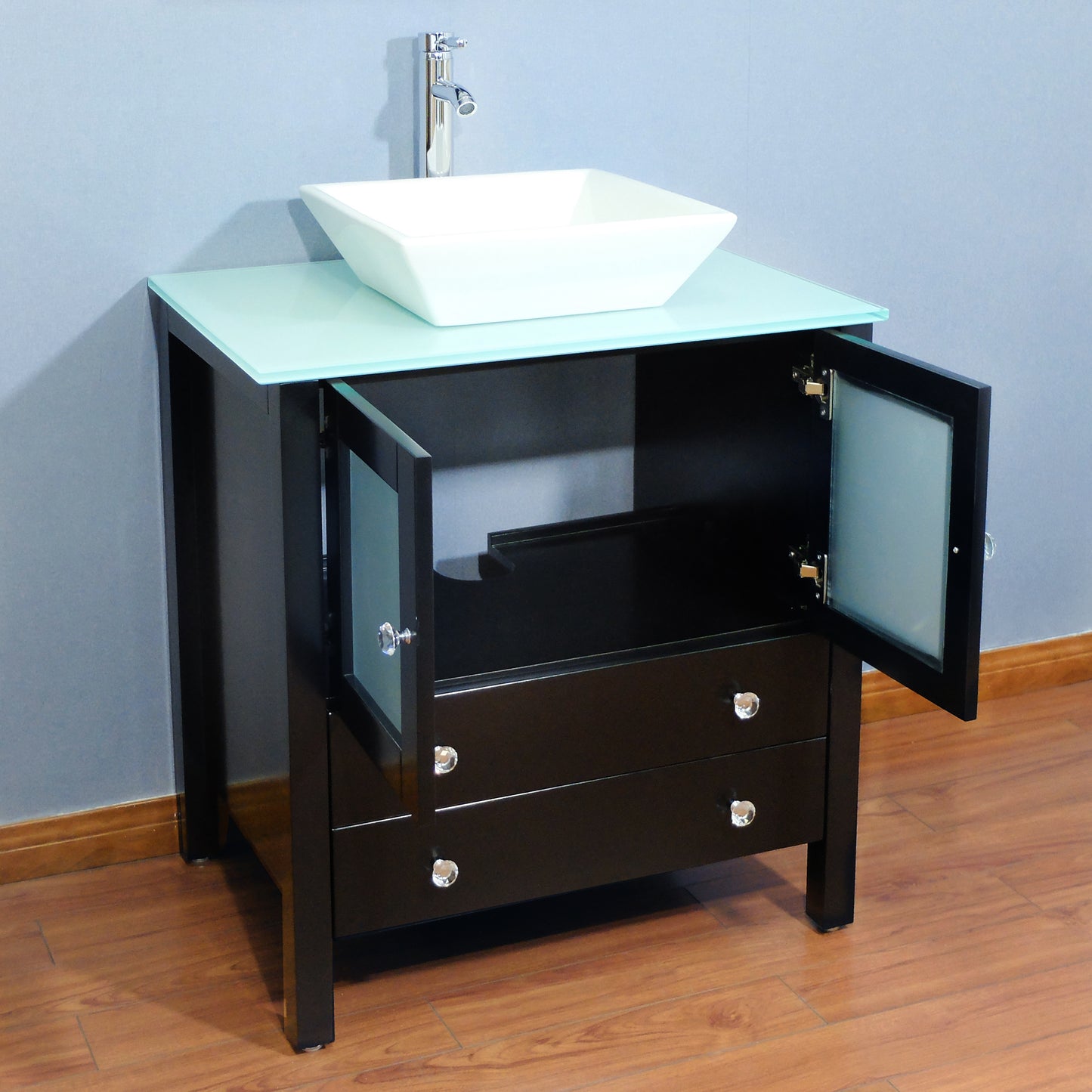 30" Freestanding Wooden Modern Bathroom Vanity Vessel Sink Set Bathroom Mirror Included (Black)