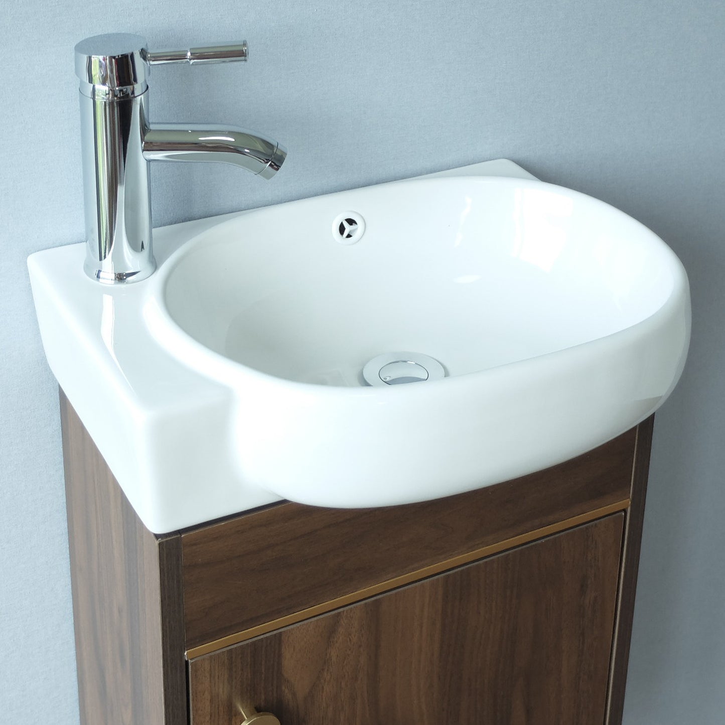 17'' Single Small Wall Mounted Bathroom Vanity with Ceramic Top (Wood-grain)