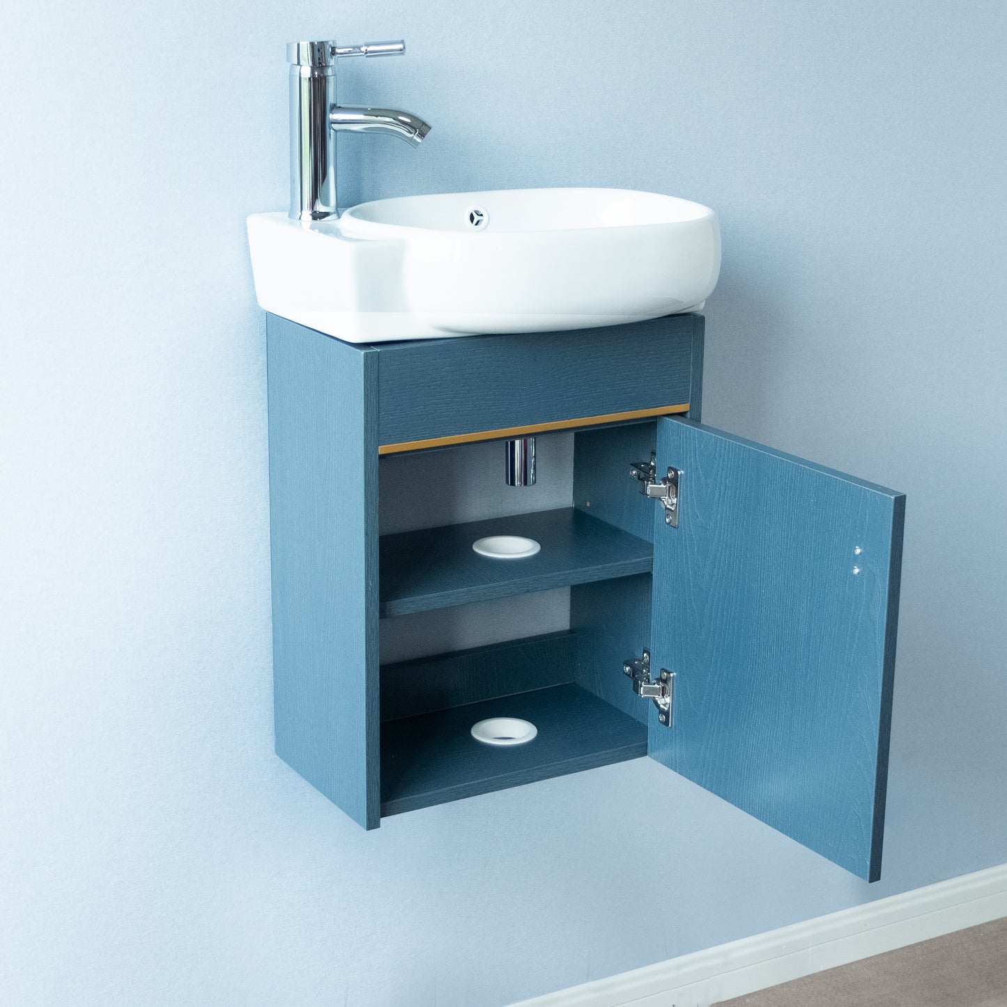 17'' Single Small Wall Mounted Bathroom Vanity with Ceramic Top (Blue)