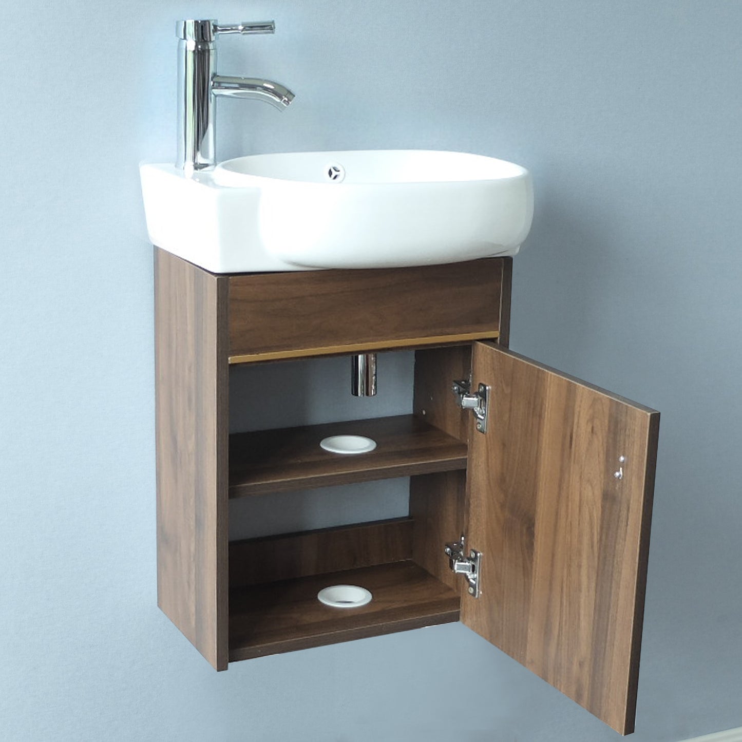 17'' Single Small Wall Mounted Bathroom Vanity with Ceramic Top (Wood-grain)