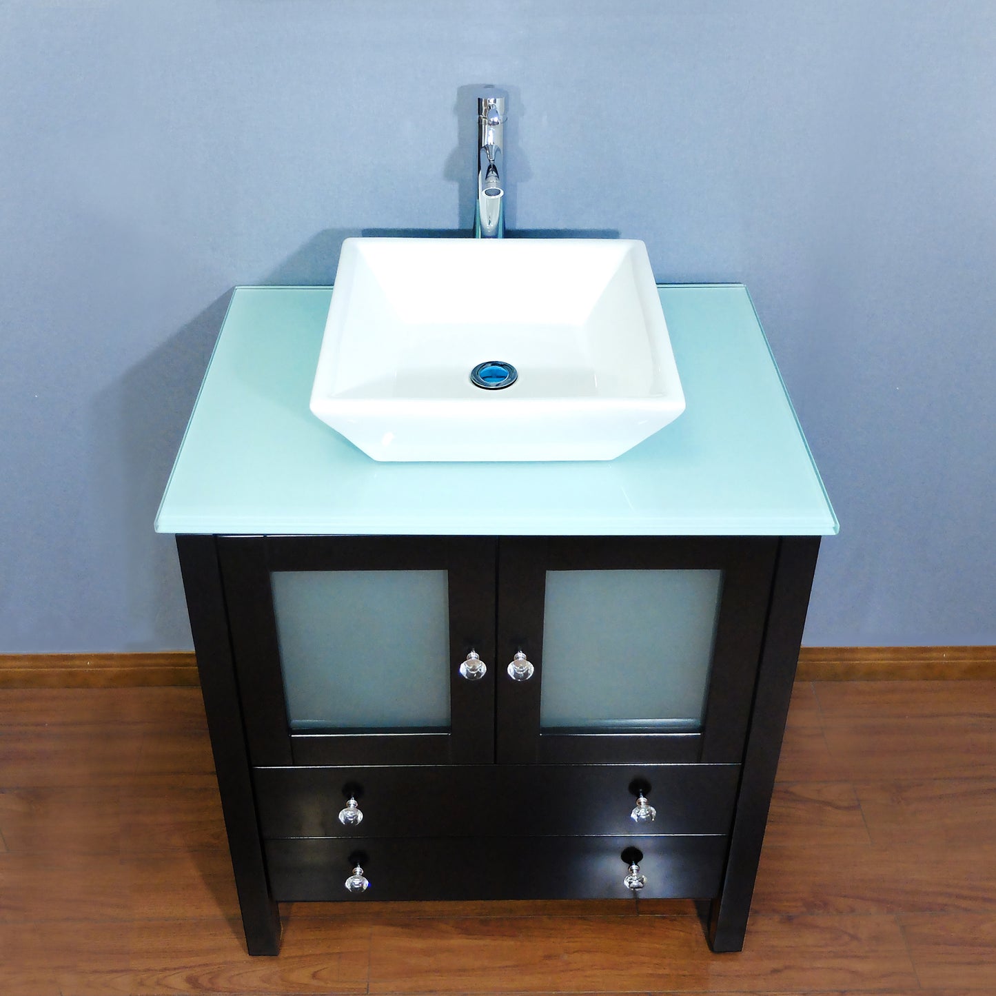 30" Freestanding Wooden Modern Bathroom Vanity Vessel Sink Set Bathroom Mirror Included (Black)