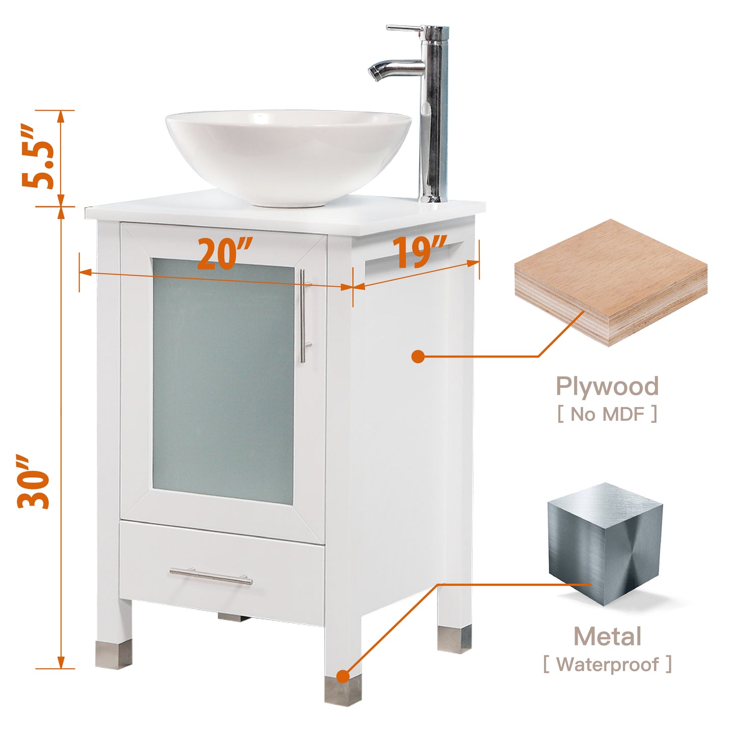 20" Bathroom Vanity with Ceramic Sink Combo Stand Cabinet