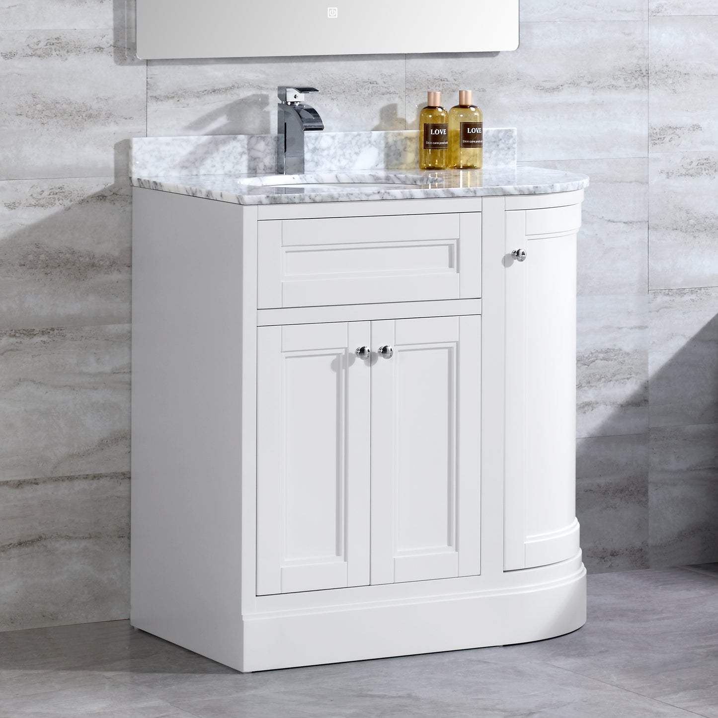 36" Freestanding Wooden Bathroom Vanity Modern Bathroom Cabinet with Marble Countertop (Left Basin, White)