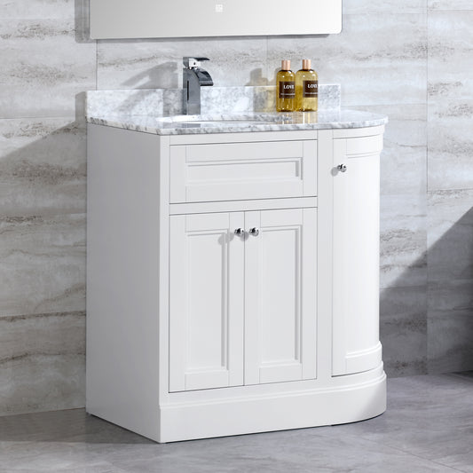 36" Freestanding Wooden Bathroom Vanity Modern Bathroom Cabinet with Marble Countertop (Left Basin, White)