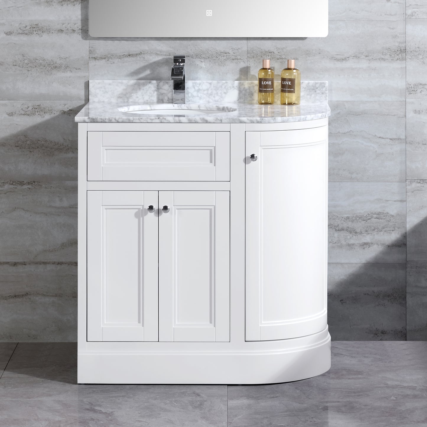 36" Freestanding Wooden Bathroom Vanity Modern Bathroom Cabinet with Marble Countertop (Left Basin, White)