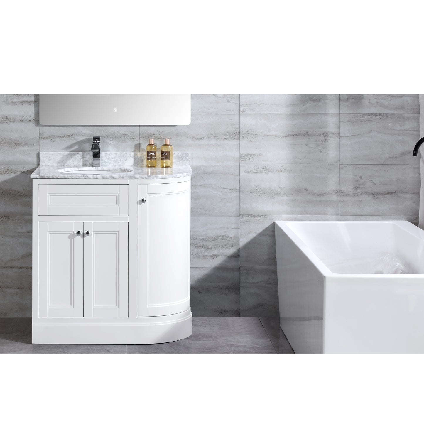 36" Freestanding Wooden Bathroom Vanity Modern Bathroom Cabinet with Marble Countertop (Left Basin, White)