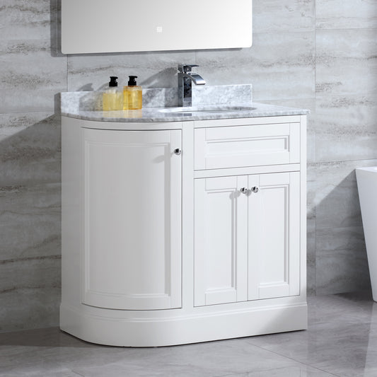 36" Freestanding Wooden Bathroom Vanity Modern Bathroom Cabinet with Marble Countertop (Right Basin, White)