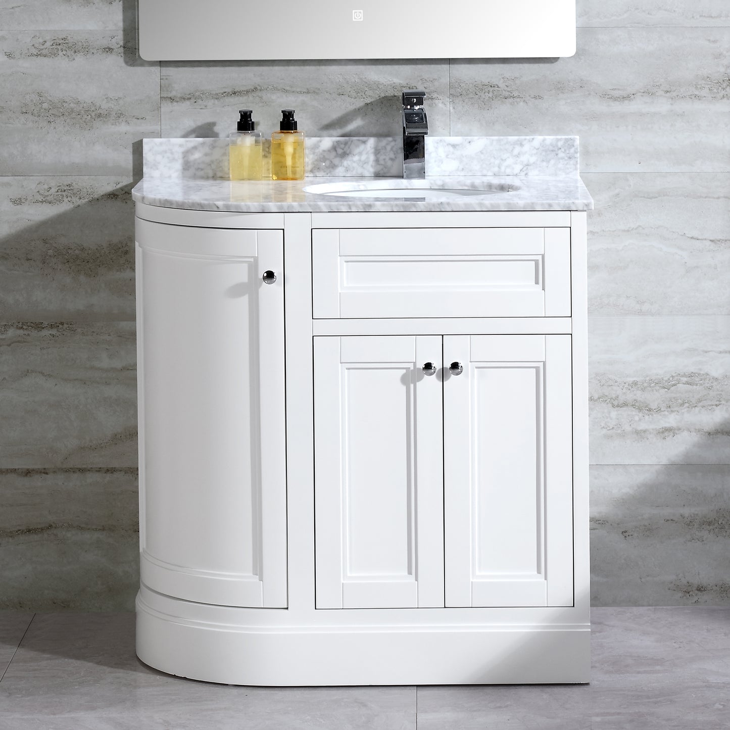 36" Freestanding Wooden Bathroom Vanity Modern Bathroom Cabinet with Marble Countertop (Right Basin, White)