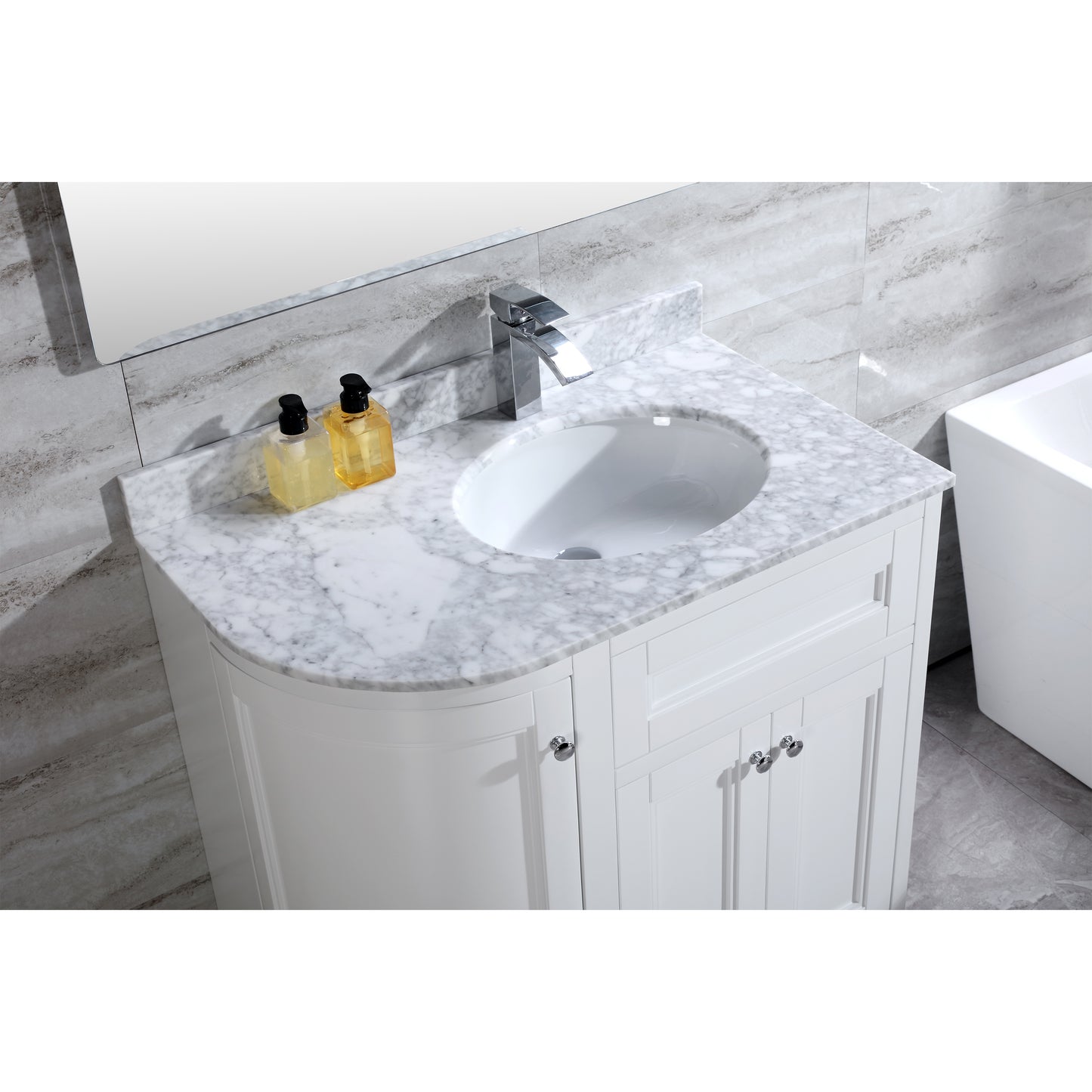 36" Freestanding Wooden Bathroom Vanity Modern Bathroom Cabinet with Marble Countertop (Right Basin, White)