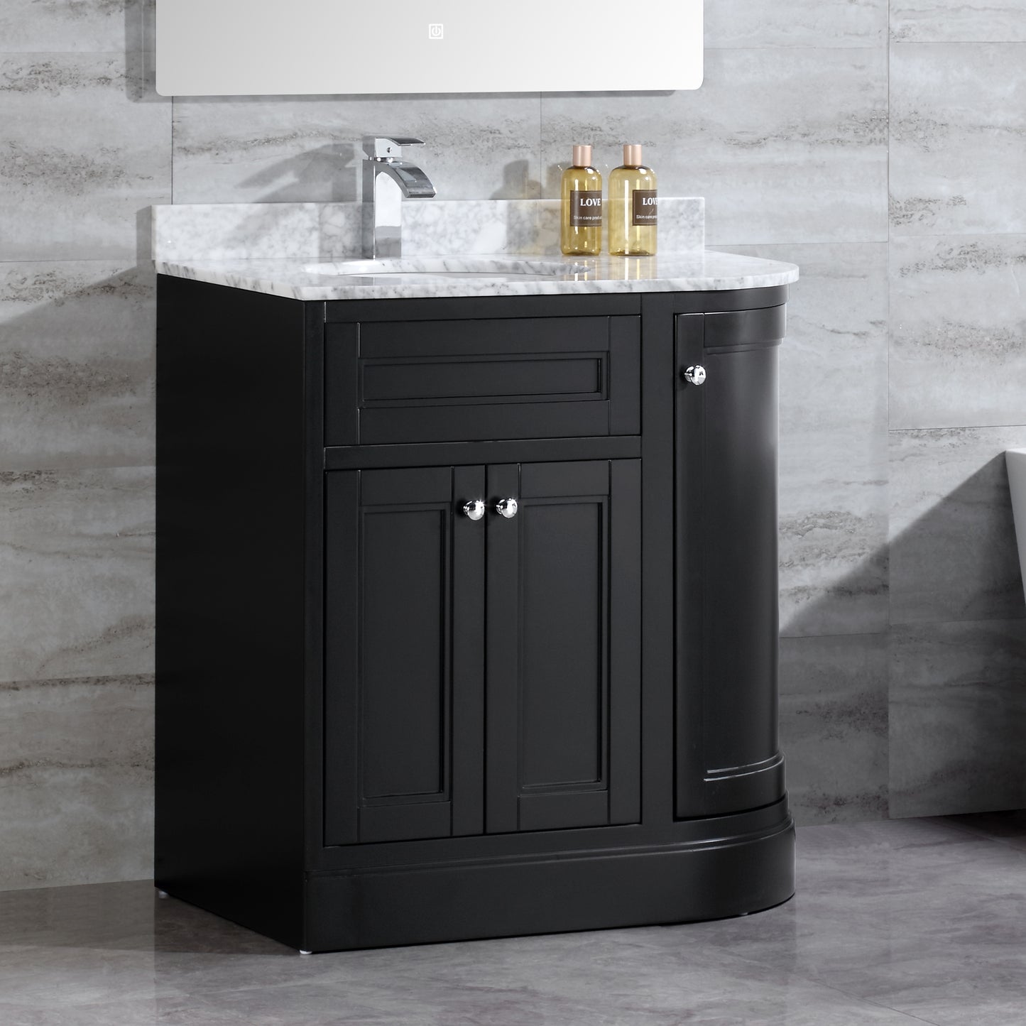 36" Freestanding Wooden Bathroom Vanity Modern Bathroom Cabinet with Marble Countertop (Left Basin, Black)