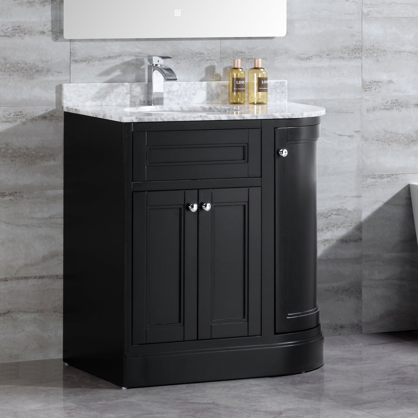 36" Freestanding Wooden Bathroom Vanity Modern Bathroom Cabinet with Marble Countertop (Left Basin, Grey)