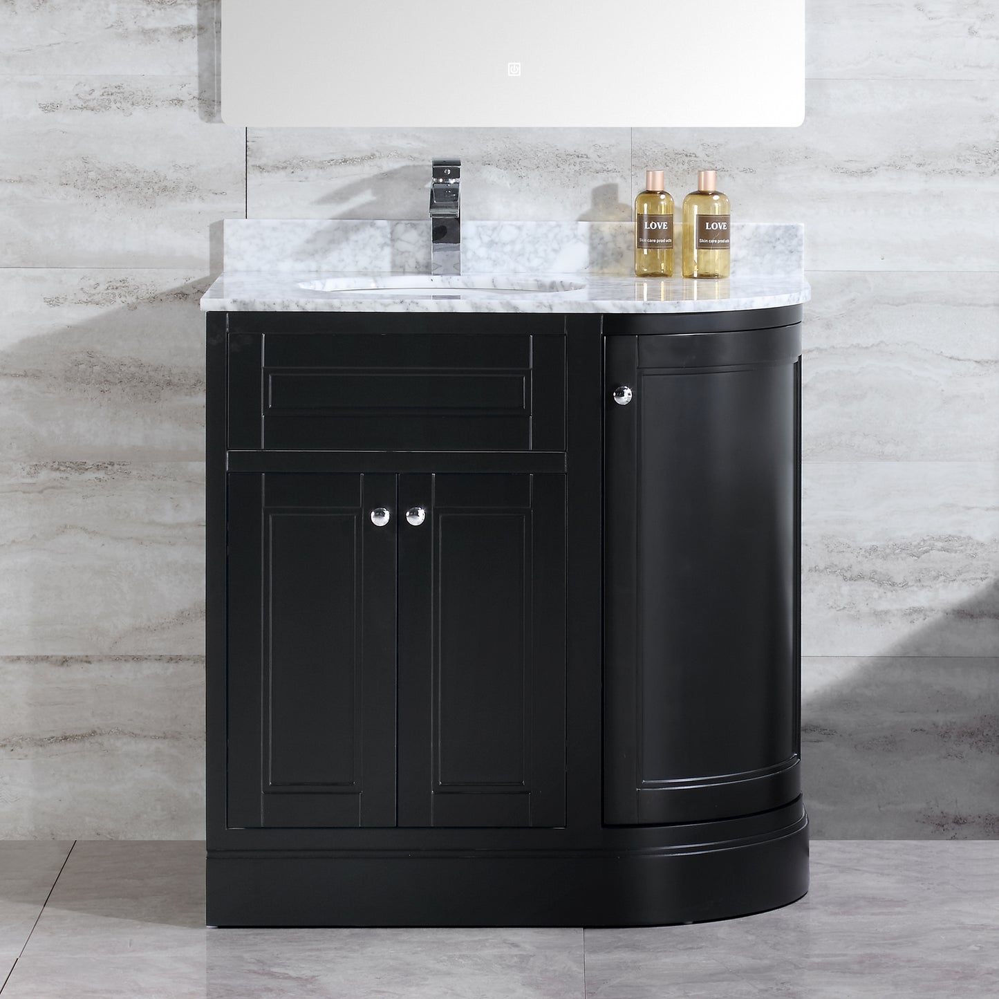 36" Freestanding Wooden Bathroom Vanity Modern Bathroom Cabinet with Marble Countertop (Left Basin, Black)