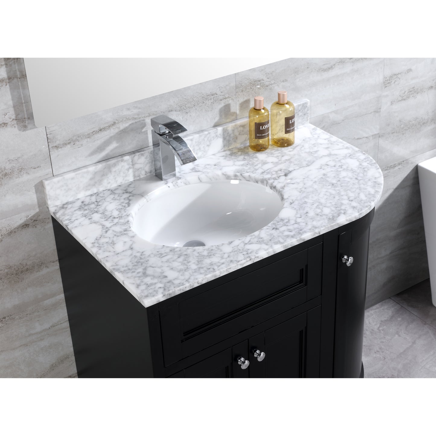 36" Freestanding Wooden Bathroom Vanity Modern Bathroom Cabinet with Marble Countertop (Left Basin, Black)