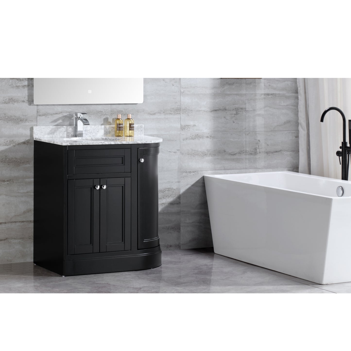 36" Freestanding Wooden Bathroom Vanity Modern Bathroom Cabinet with Marble Countertop (Left Basin, Black)