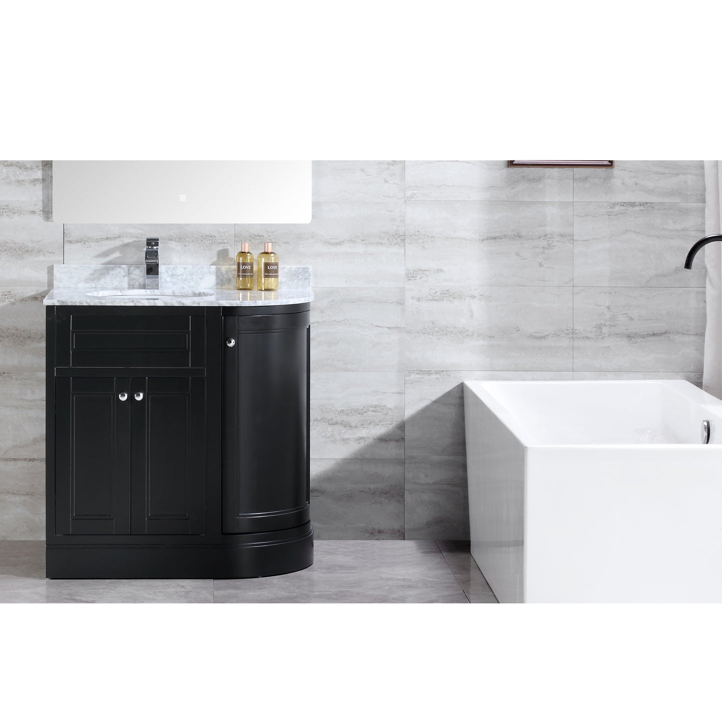 36" Freestanding Wooden Bathroom Vanity Modern Bathroom Cabinet with Marble Countertop (Left Basin, Black)