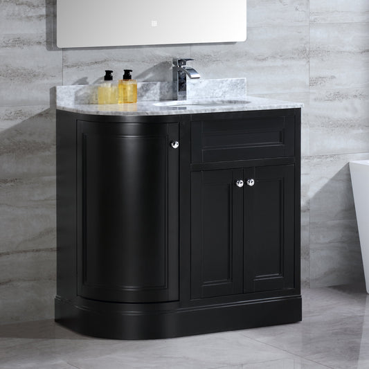 36" Freestanding Wooden Bathroom Vanity Modern Bathroom Cabinet with Marble Countertop (Right Basin, Black)