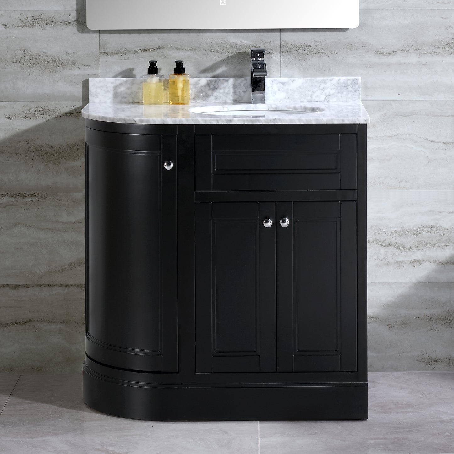 36" Freestanding Wooden Bathroom Vanity Modern Bathroom Cabinet with Marble Countertop (Right Basin, Black)