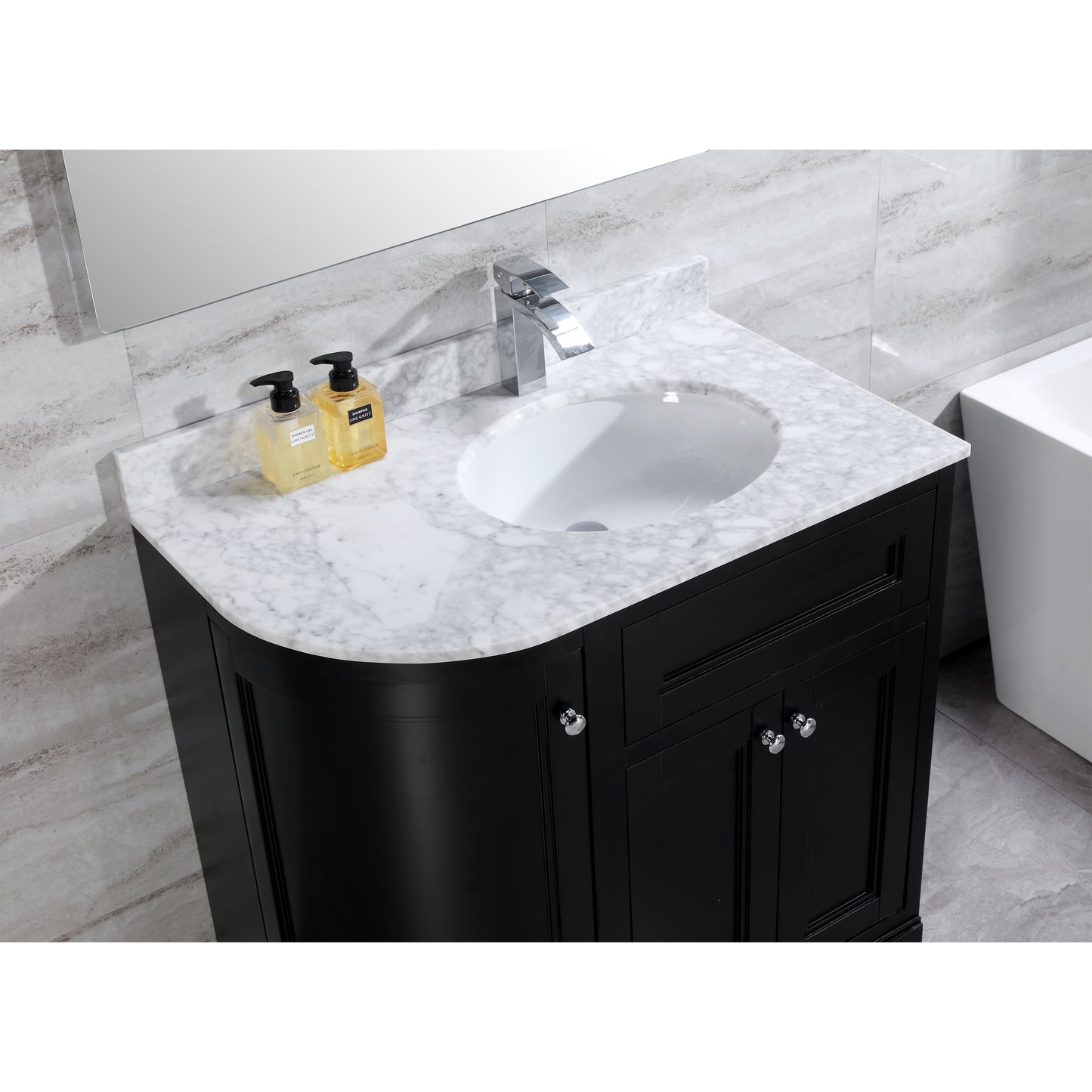 36" Freestanding Wooden Bathroom Vanity Modern Bathroom Cabinet with Marble Countertop (Right Basin, Black)