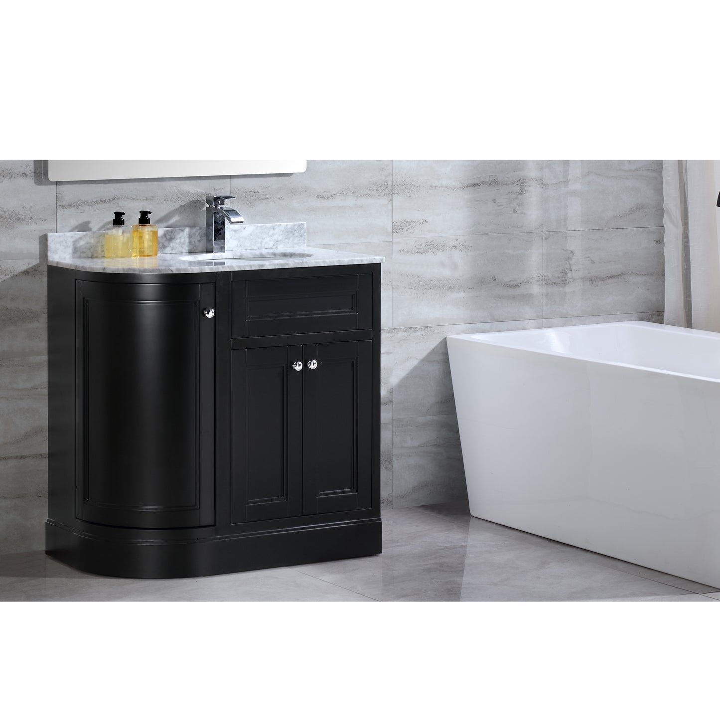 36" Freestanding Wooden Bathroom Vanity Modern Bathroom Cabinet with Marble Countertop (Right Basin, Black)