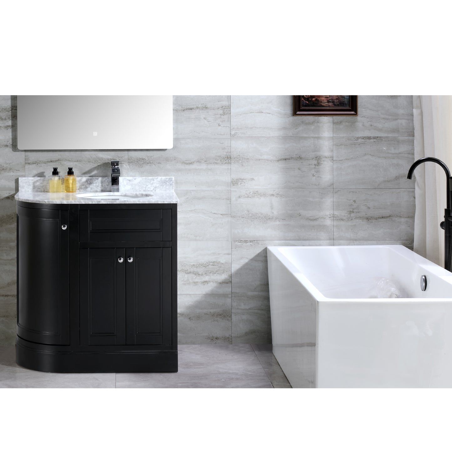 36" Freestanding Wooden Bathroom Vanity Modern Bathroom Cabinet with Marble Countertop (Right Basin, Black)