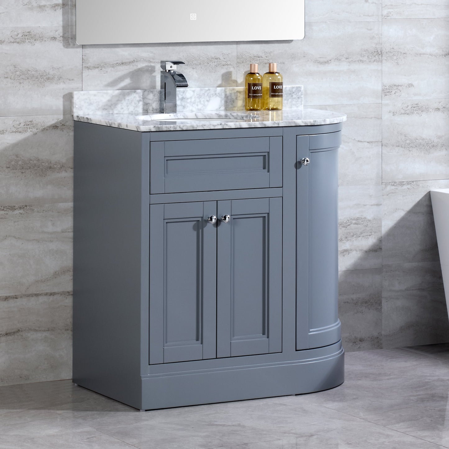 36" Freestanding Wooden Bathroom Vanity Modern Bathroom Cabinet with Marble Countertop (Left Basin, Blue)