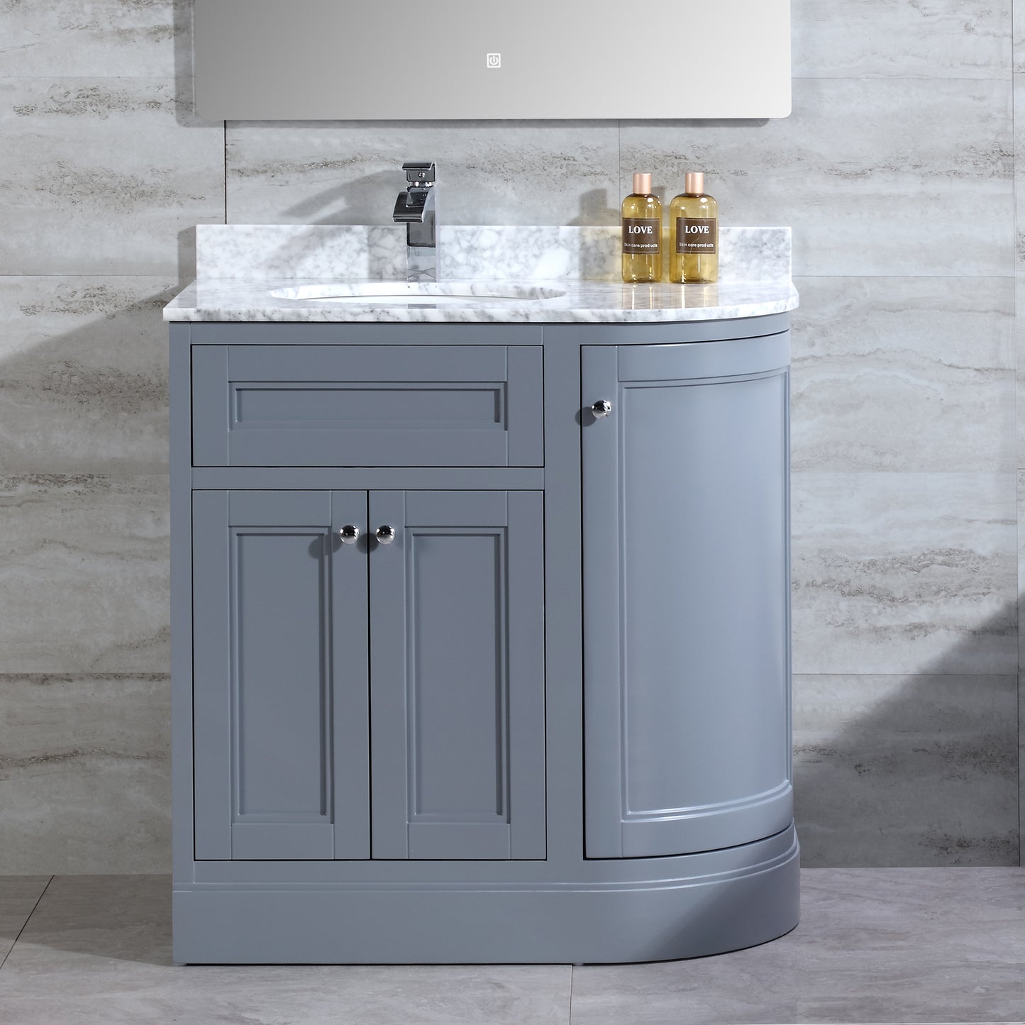 36" Freestanding Wooden Bathroom Vanity Modern Bathroom Cabinet with Marble Countertop (Left Basin, Grey)