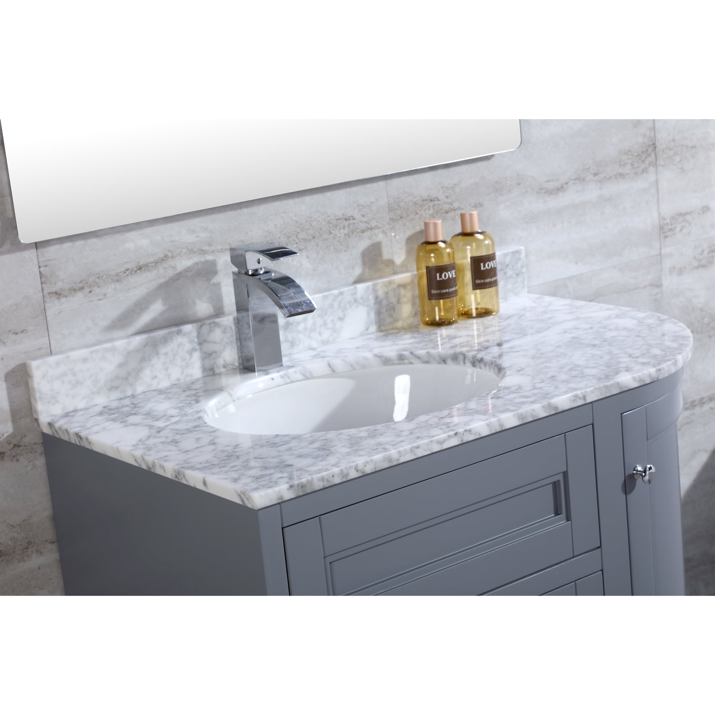 36" Freestanding Wooden Bathroom Vanity Modern Bathroom Cabinet with Marble Countertop (Left Basin, Grey)