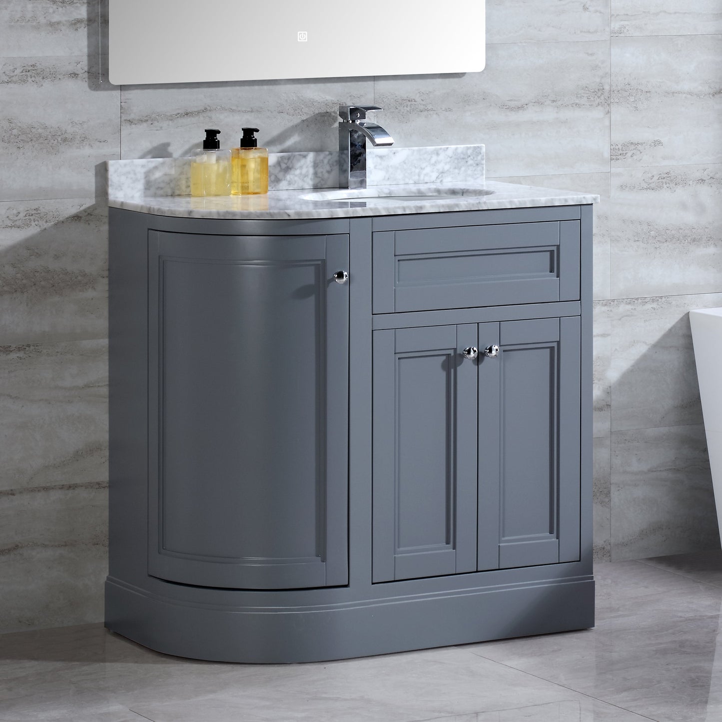 36" Freestanding Wooden Bathroom Vanity Modern Bathroom Cabinet with Marble Countertop (Right Basin, Blue)