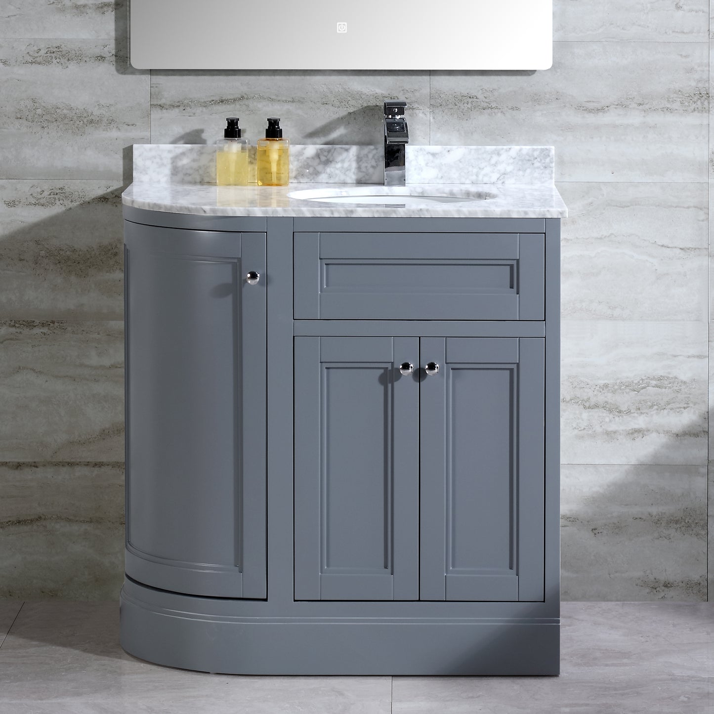 36" Freestanding Wooden Bathroom Vanity Modern Bathroom Cabinet with Marble Countertop (Right Basin, Grey)