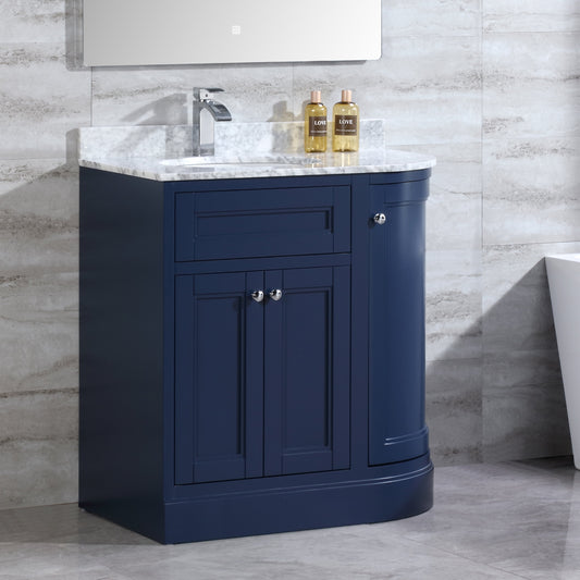 36" Freestanding Wooden Bathroom Vanity Modern Bathroom Cabinet with Marble Countertop (Left Basin, Blue)