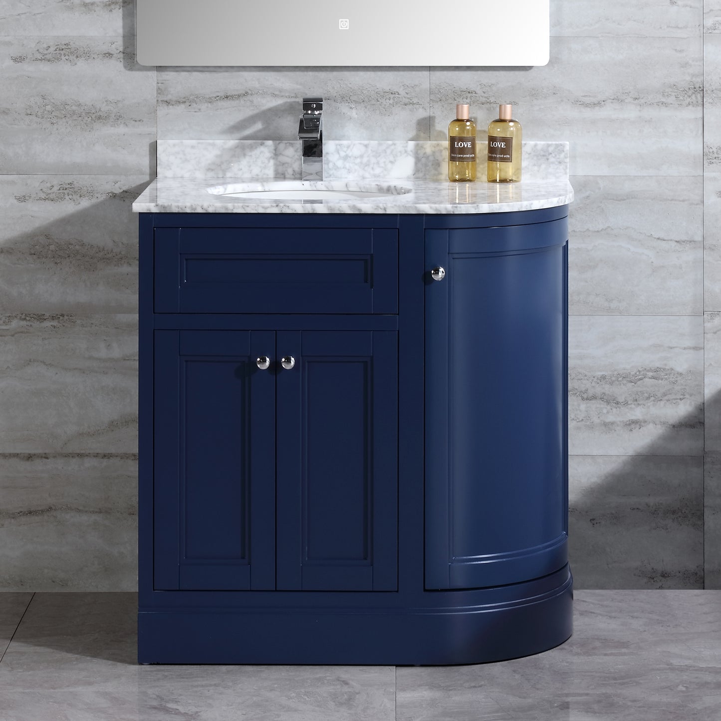 36" Freestanding Wooden Bathroom Vanity Modern Bathroom Cabinet with Marble Countertop (Left Basin, Blue)