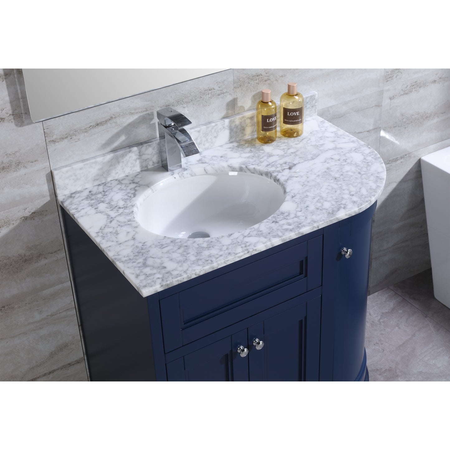 36" Freestanding Wooden Bathroom Vanity Modern Bathroom Cabinet with Marble Countertop (Left Basin, Blue)