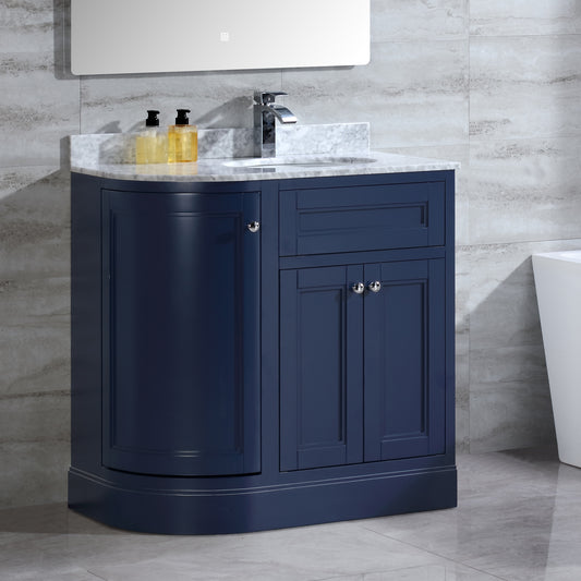 36" Freestanding Wooden Bathroom Vanity Modern Bathroom Cabinet with Marble Countertop (Right Basin, Blue)