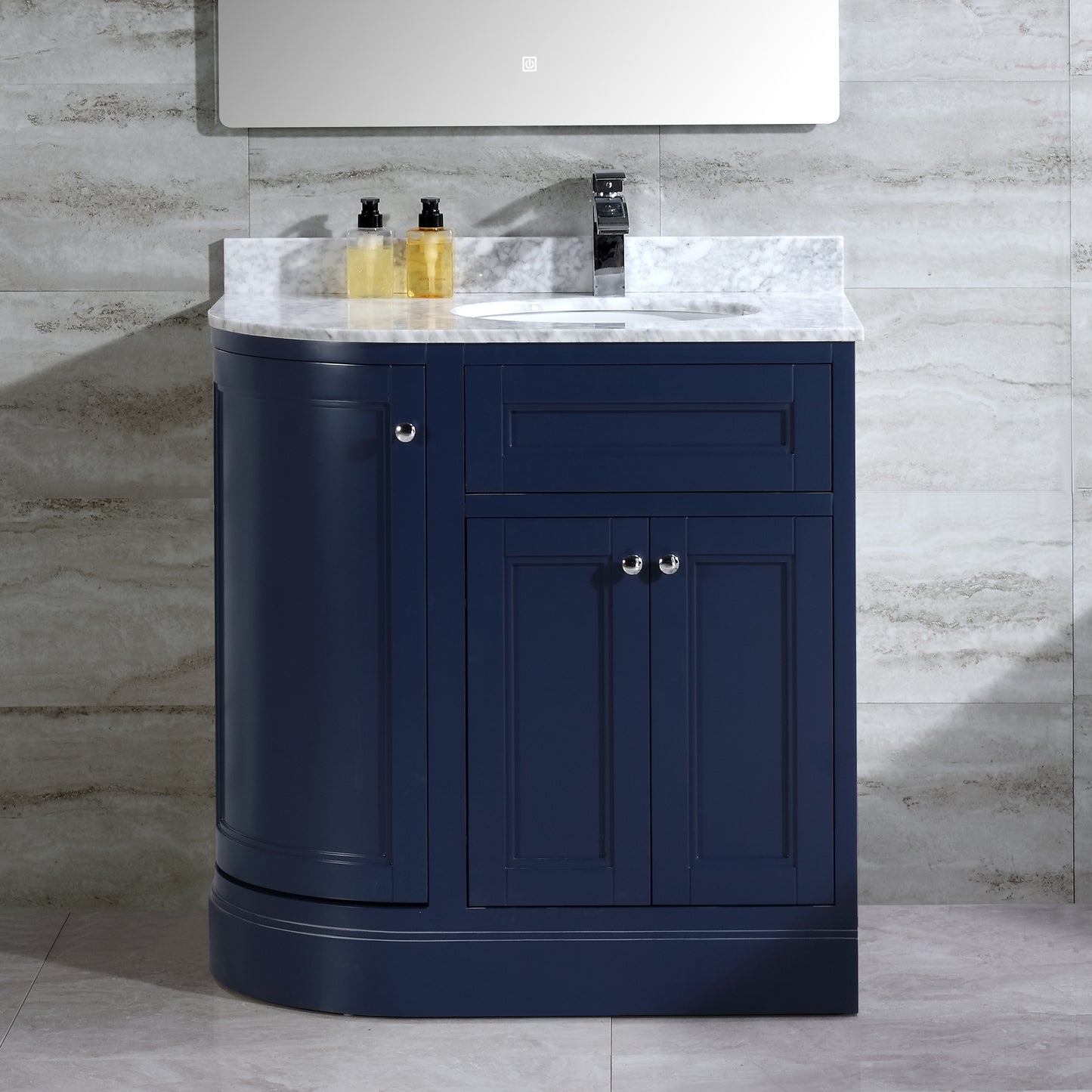 36" Freestanding Wooden Bathroom Vanity Modern Bathroom Cabinet with Marble Countertop (Right Basin, Blue)