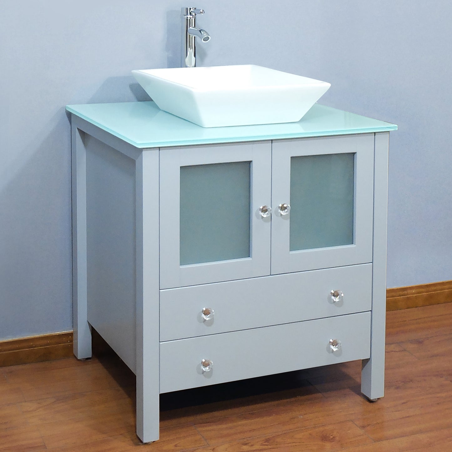 30" Freestanding Wooden Modern Bathroom Vanity Vessel Sink Set Bathroom Mirror Included (Grey)