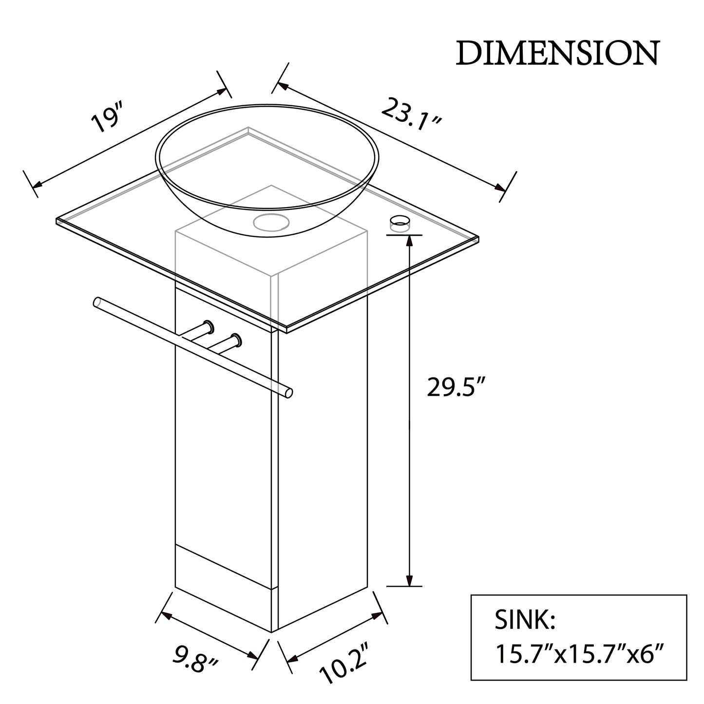 23" Modern Glass Pedestal Sink Stylish Glass Countertop Bathroom Vanity Combo with Ceramic Vessel Sink, Wood Pedestal, Faucet and Drain Include (Ceramic Sink)