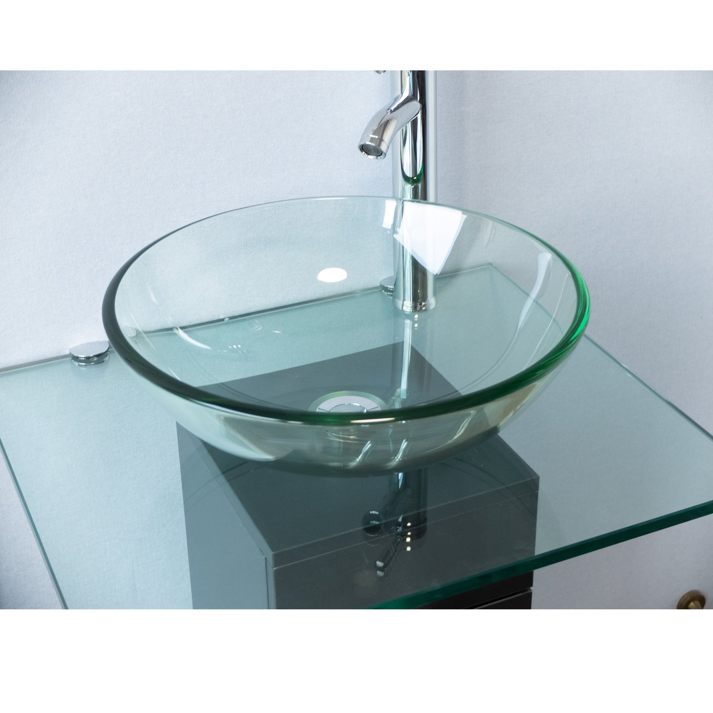 23" Modern Glass Pedestal Sink Stylish Glass Countertop Bathroom Vanity Combo with Ceramic Vessel Sink, Wood Pedestal, Faucet and Drain Include (Ceramic Sink)