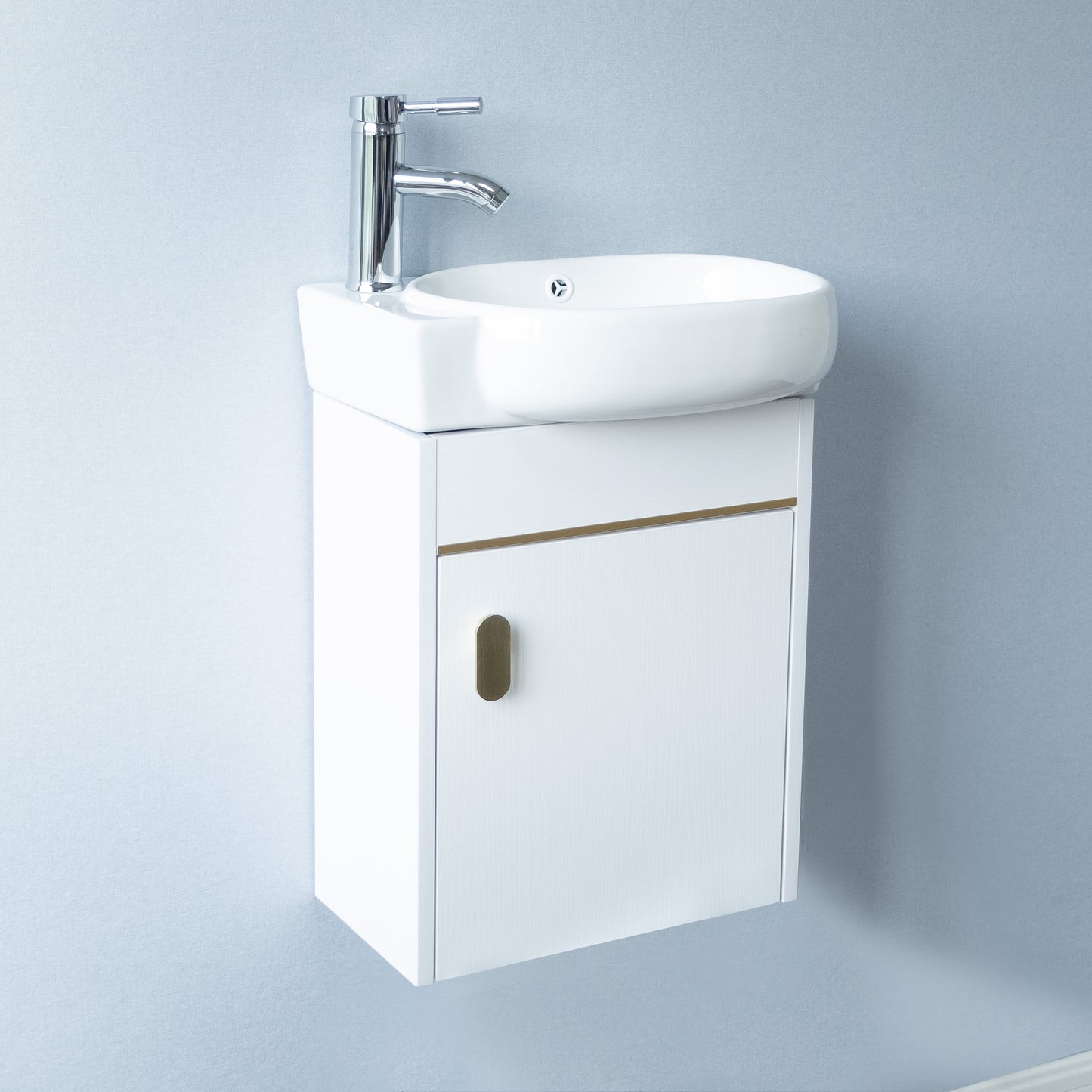 17'' Single Small Wall Mounted Bathroom Vanity with Ceramic Top (White)