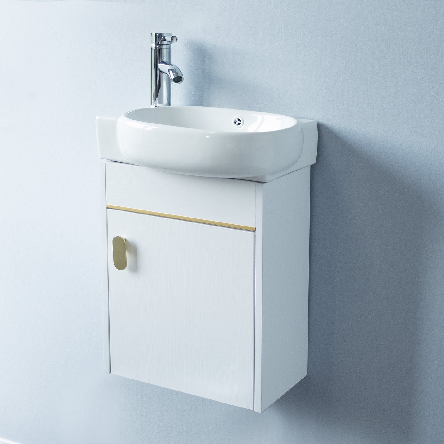 17'' Single Small Wall Mounted Bathroom Vanity with Ceramic Top (Wood-grain)