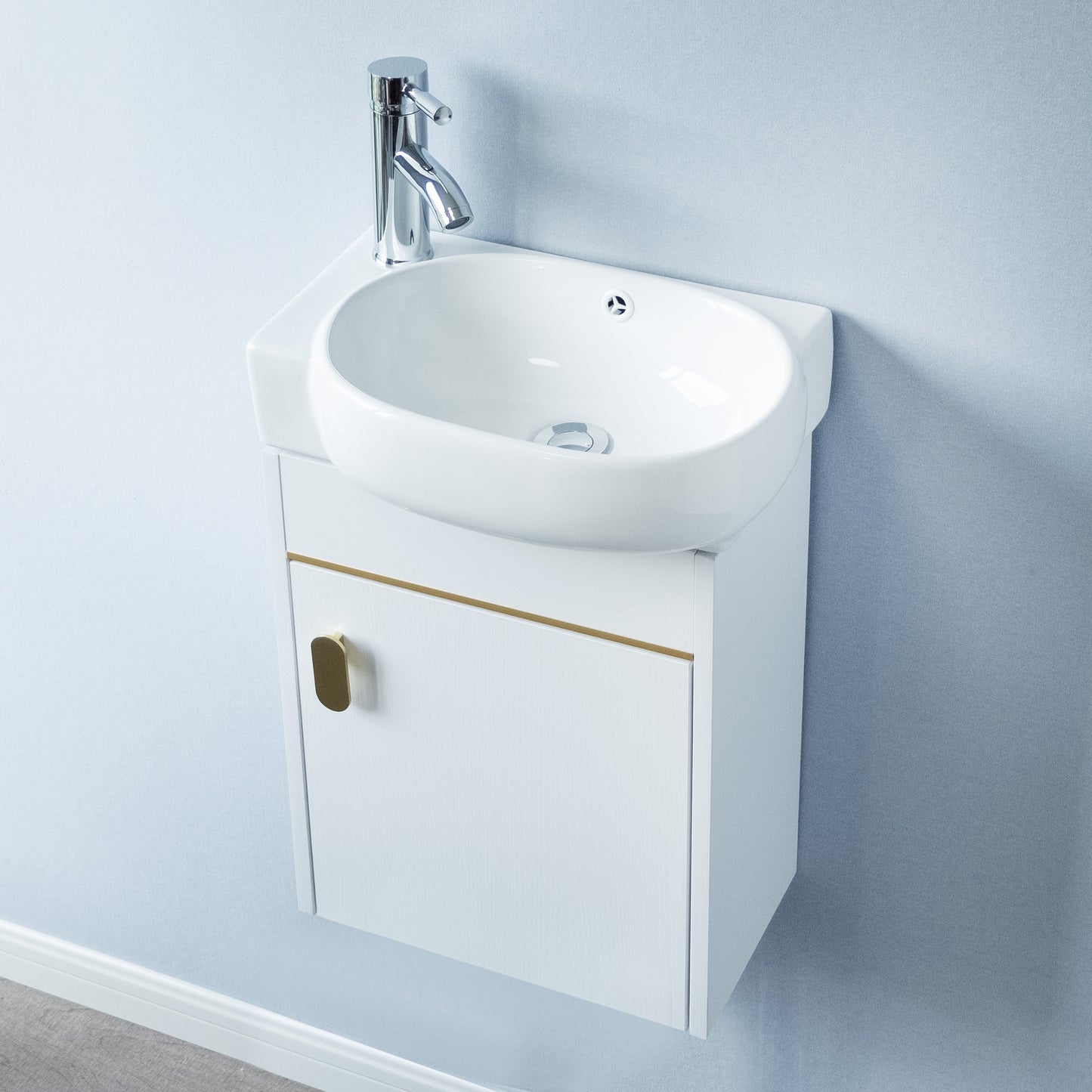 17'' Single Small Wall Mounted Bathroom Vanity with Ceramic Top (White)